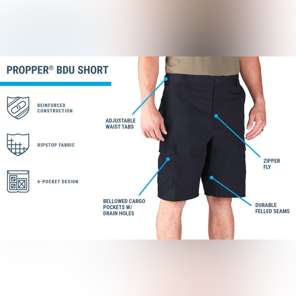 Propper 100% cotton Ripstop Fire Fighter Military Casual Short Cargo Pockets L